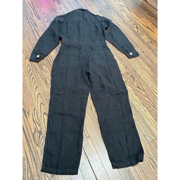 Mate The Label Linen Jumpsuit Long Sleeves Button Front Pockets Black Small NEW - Picture 8 of 9